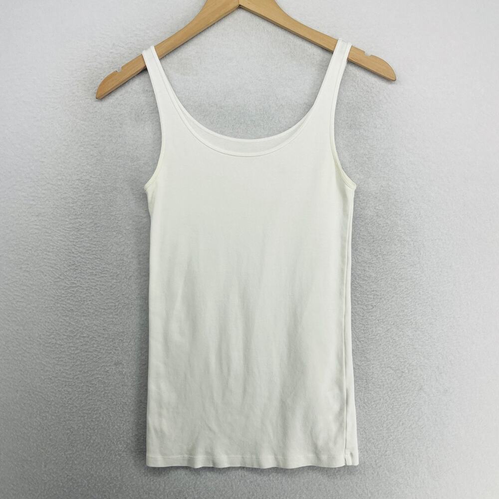 EILEEN FISHER Tank Top S Organic Cotton Ribbed Jersey Cami Slim Off White
